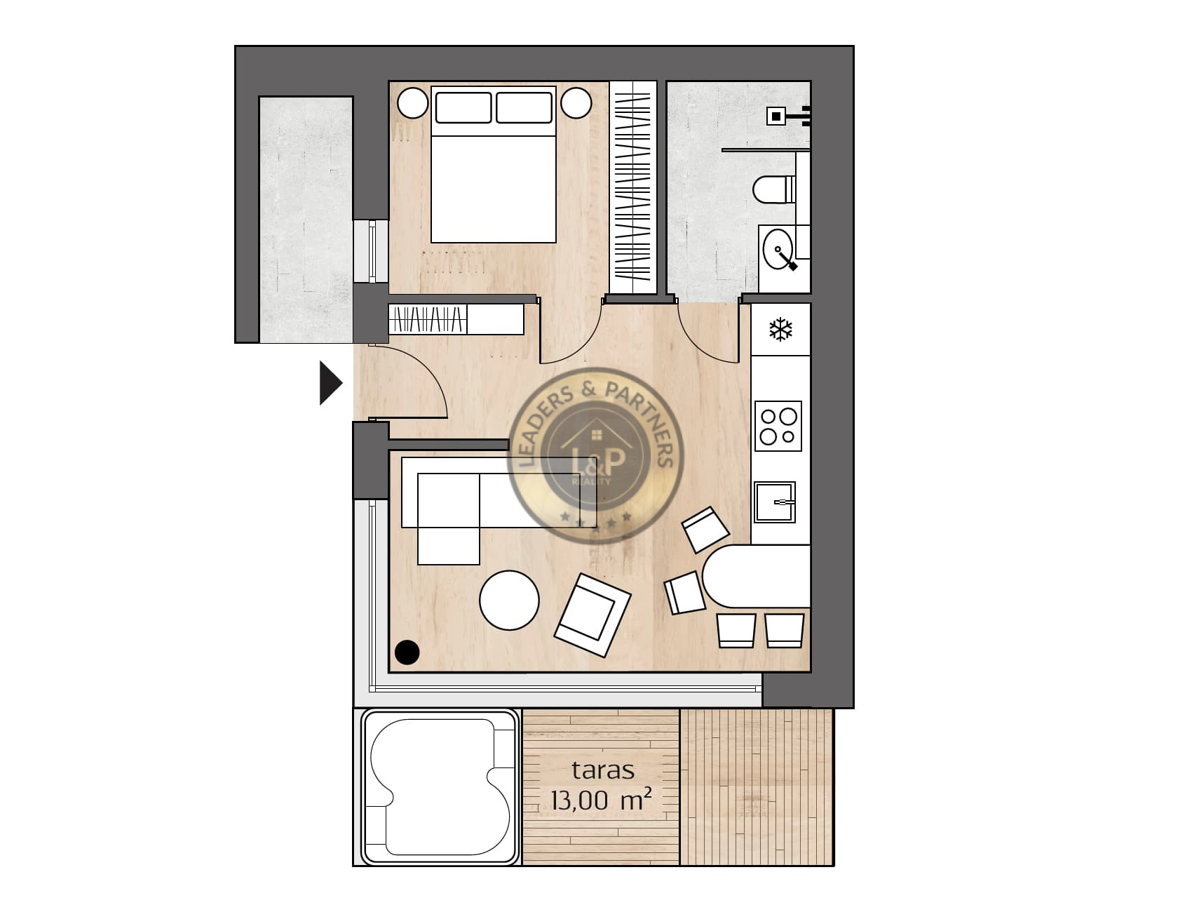 Treesna Lake Villa & Spa - vzorový 2 izbový apartmán 41,24 m² - 1
